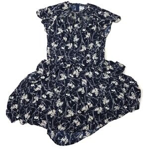 Unique Vintage Dress Womens 2X Blue Floral Cotton Fit & Flare Short Sleeve Midi